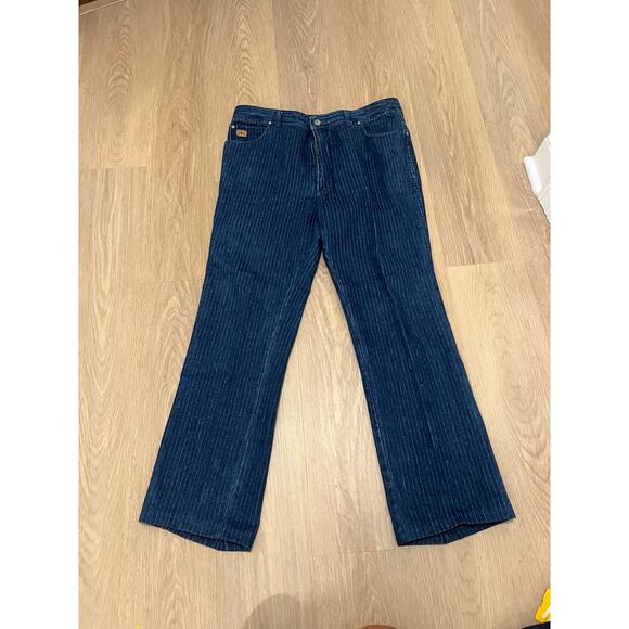 80's Vintage Pinstriped Blue Jeans by Sergio Valente 38 - Picture 1 of 6